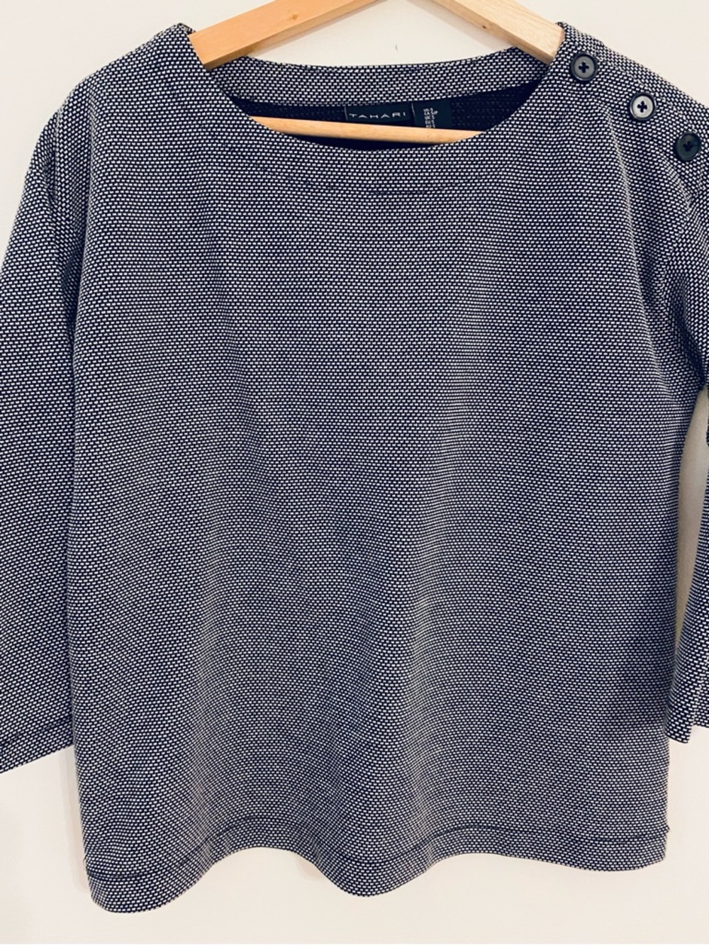 Black and White Textured Knit Boatneck Top